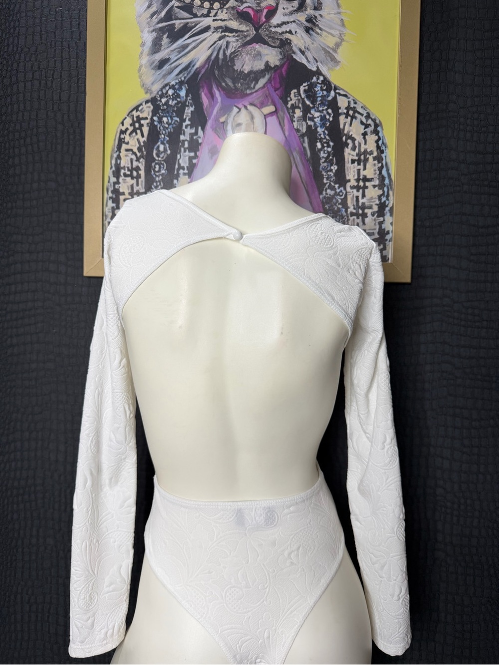 White Long-Sleeve Open-Back Bodysuit